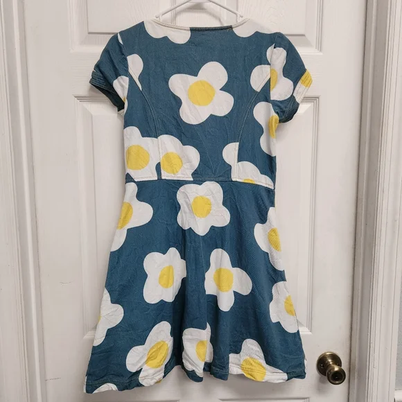 Unique Vintage Teal and White Floral Mini Dress - Picture 6 of 13